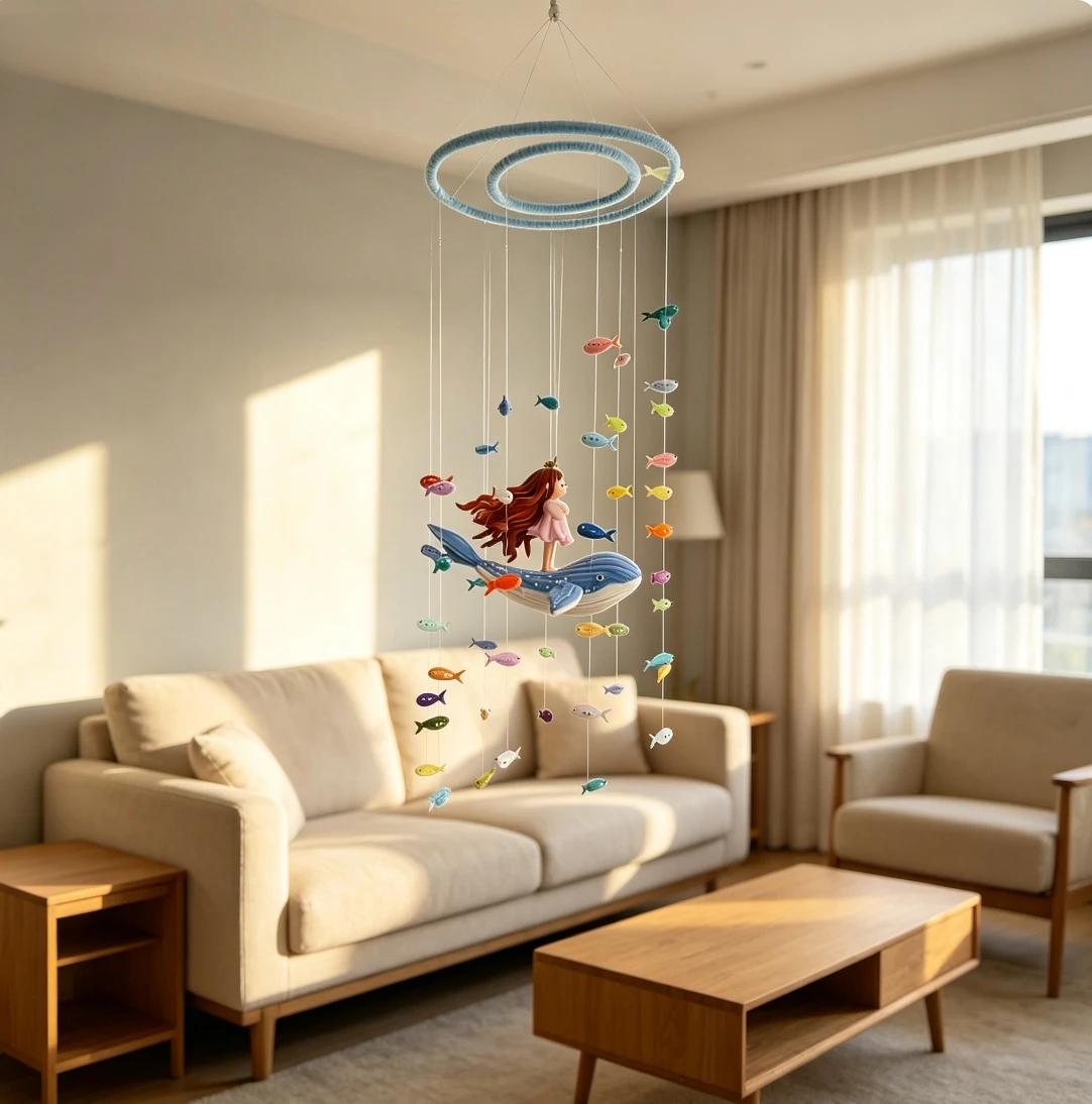 Ocean Fish Whale Dreamy Wind Chime Air Suspension Decoration Torsion Bar Handmade DIY Material Packaging Creative Decoration