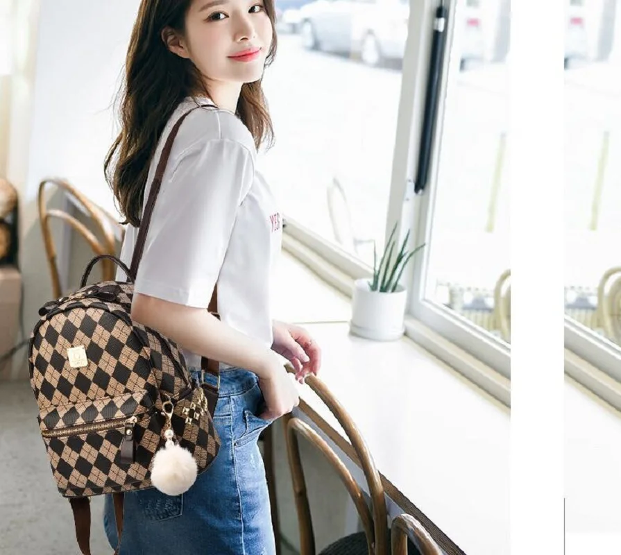 New Arrival Korean Fashion Luxury Diamond Lattice Leather Backpack Women Large Capacity Travel Shoulder Bags Student School Bag