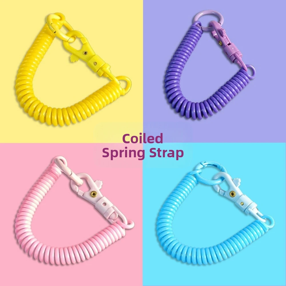 Retractable Coil Springs Keychain Elastic Straps Colorful Spiral Spring Lanyard Metal Clasp DIY Telescopic Spring Key Ring