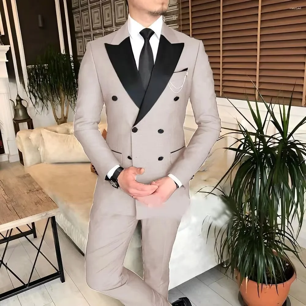 Formal 2 Piece Wedding Men Suits Peak Lapel Double Breasted Blazer Pants Formal Business Slim Fit Groom Tuxedos Office Dinner