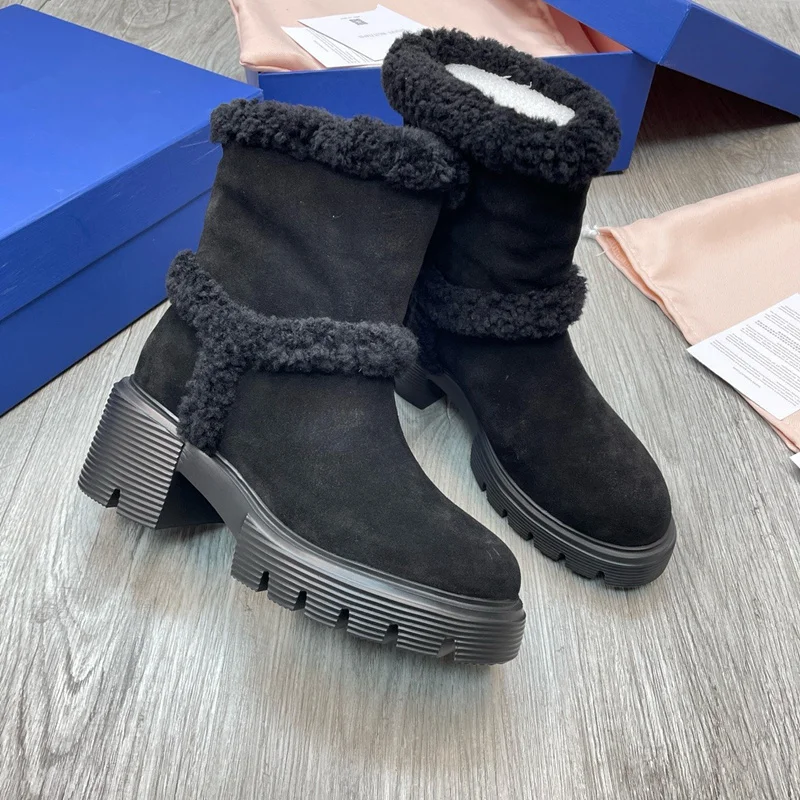 

Withered Top Quality Ankle Boots Shoes Nordic Winter Wool Snow Boots Women Vintage Cowhide Warm Thick Sole Shoes Ladies