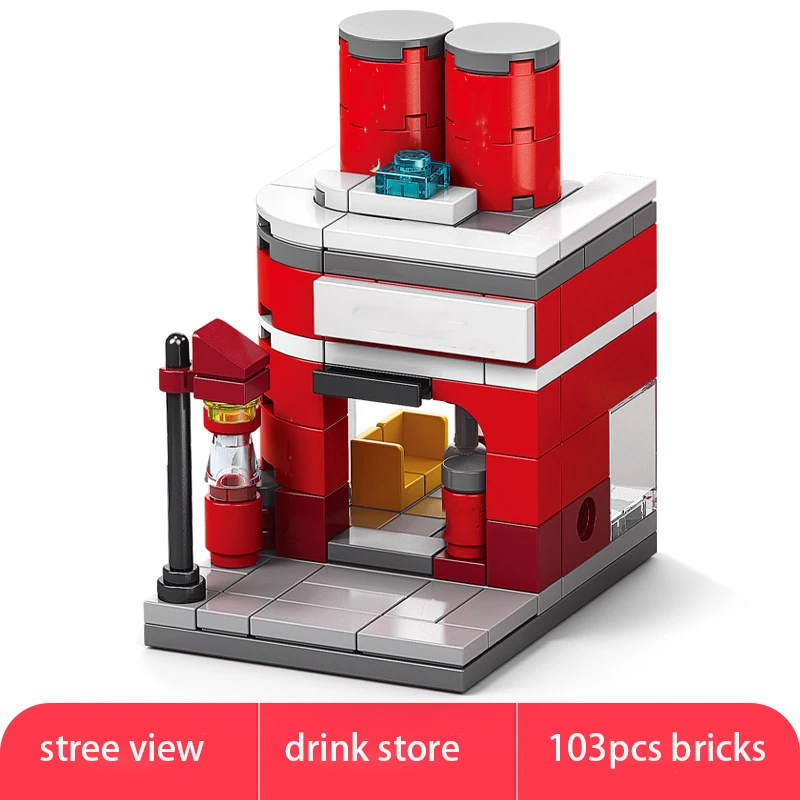 Klocki sklepowe z widokiem ruree Model sklepu DIY rozstawione techniczne puzzle zabawki domowe architektury sklep detaliczny restauracji