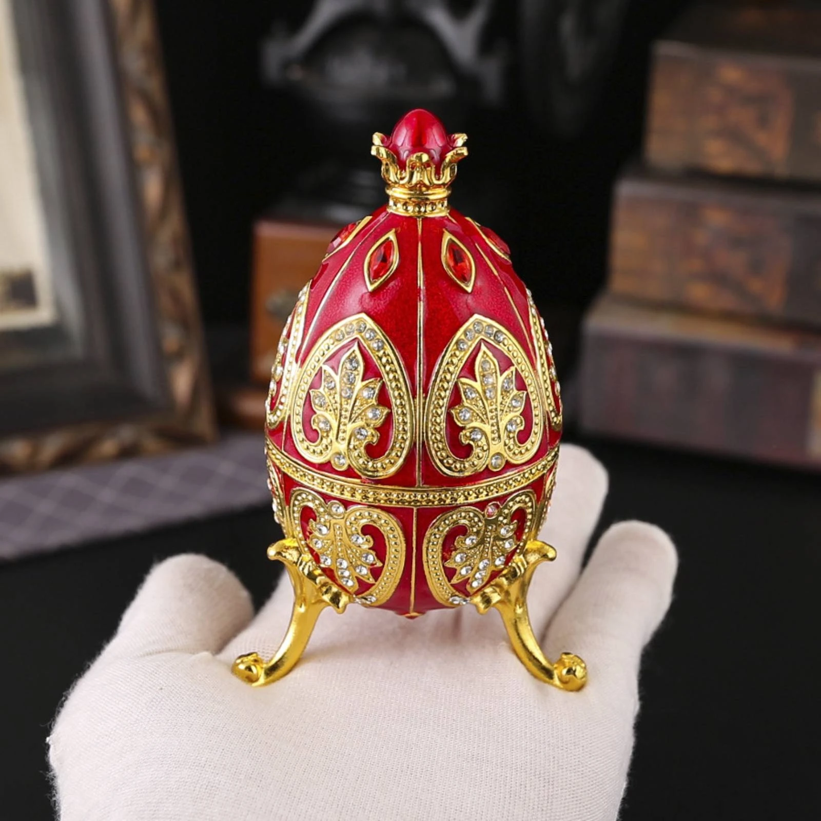 Jeweled Enamel Oval Box Rhinestone Jeweled Oval Box Ornate Jewelry Case Small Storage Home Decor Collectible for Women, Shelf