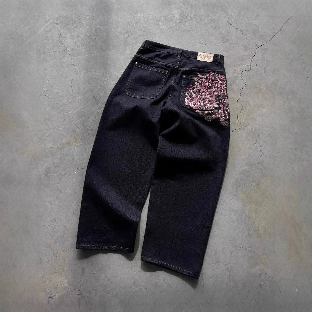 

Retro American Embroidered Wide Leg Street Style Casual Versatile Jeans Hip Hop Long Trousers for Teenagers All Seasons