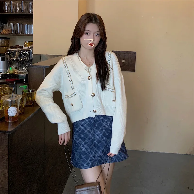 

Кардиган женский весенний дизайн свитер одежда женский простой Kawaii укороченные карманы уличная одежда Новое поступление нежный Ulzzang теплый