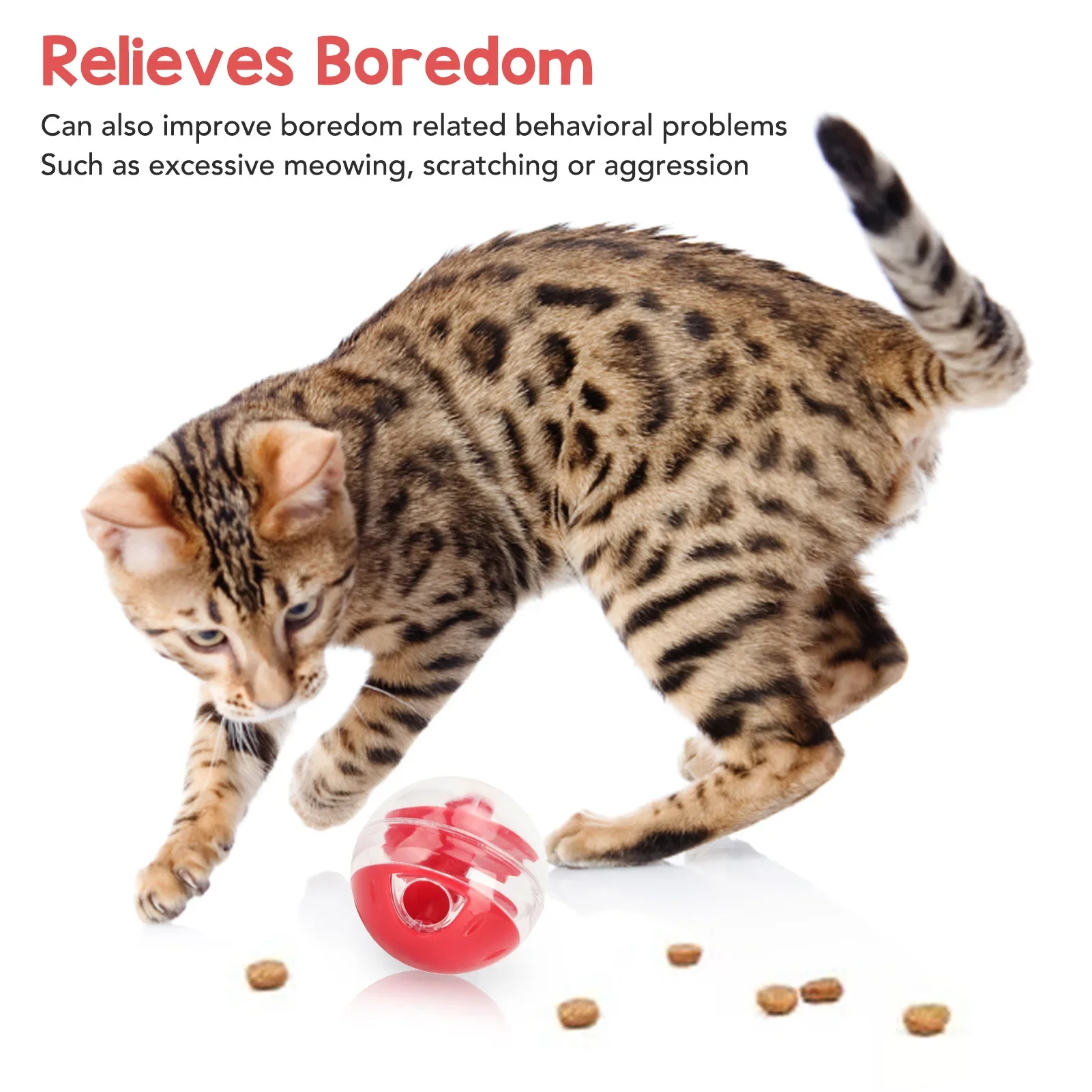 ลูกบอลจ่ายอาหารแมว Cat Treat Dispensing Ball กัด Interactive สัตว์เลี้ยงช้า Feeder ปริศนาสําหรับลูกแมว