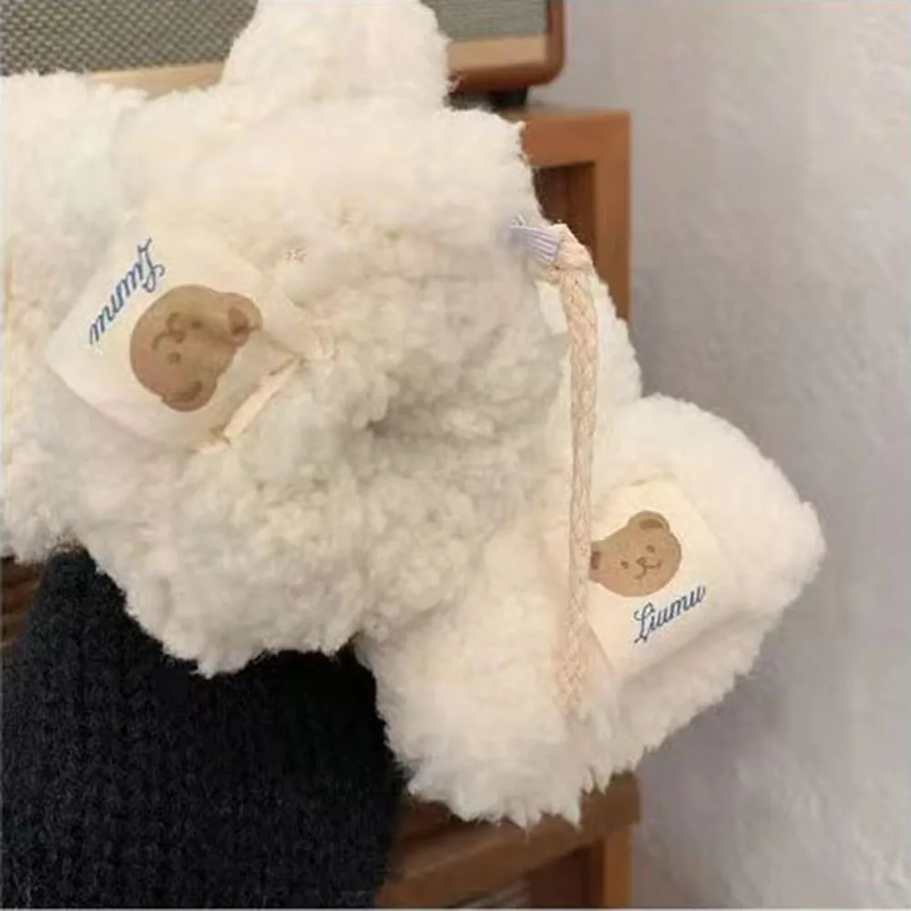 Gants chauds en cachemire pour femme, mitaines épaisses en fourrure d\'agneau, gants complets, ours de dessin animé, hiver, 216.239.