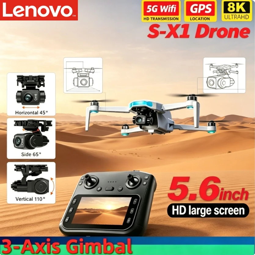 레노버 S-X1 프로페셔널 GPS 드론 8K HD 3축 짐벌 카메라 5G WIFI FPV 브러시리스 장애물 회피 RC 쿼드콥터 드론