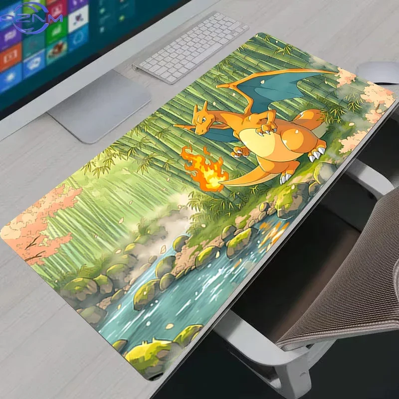 Charizard Bamboo Forest Stream Anime Large Mousepad, Rubber Non Slip TCG Playmat, Trading Card Game Desk Table Pad for Gaming an