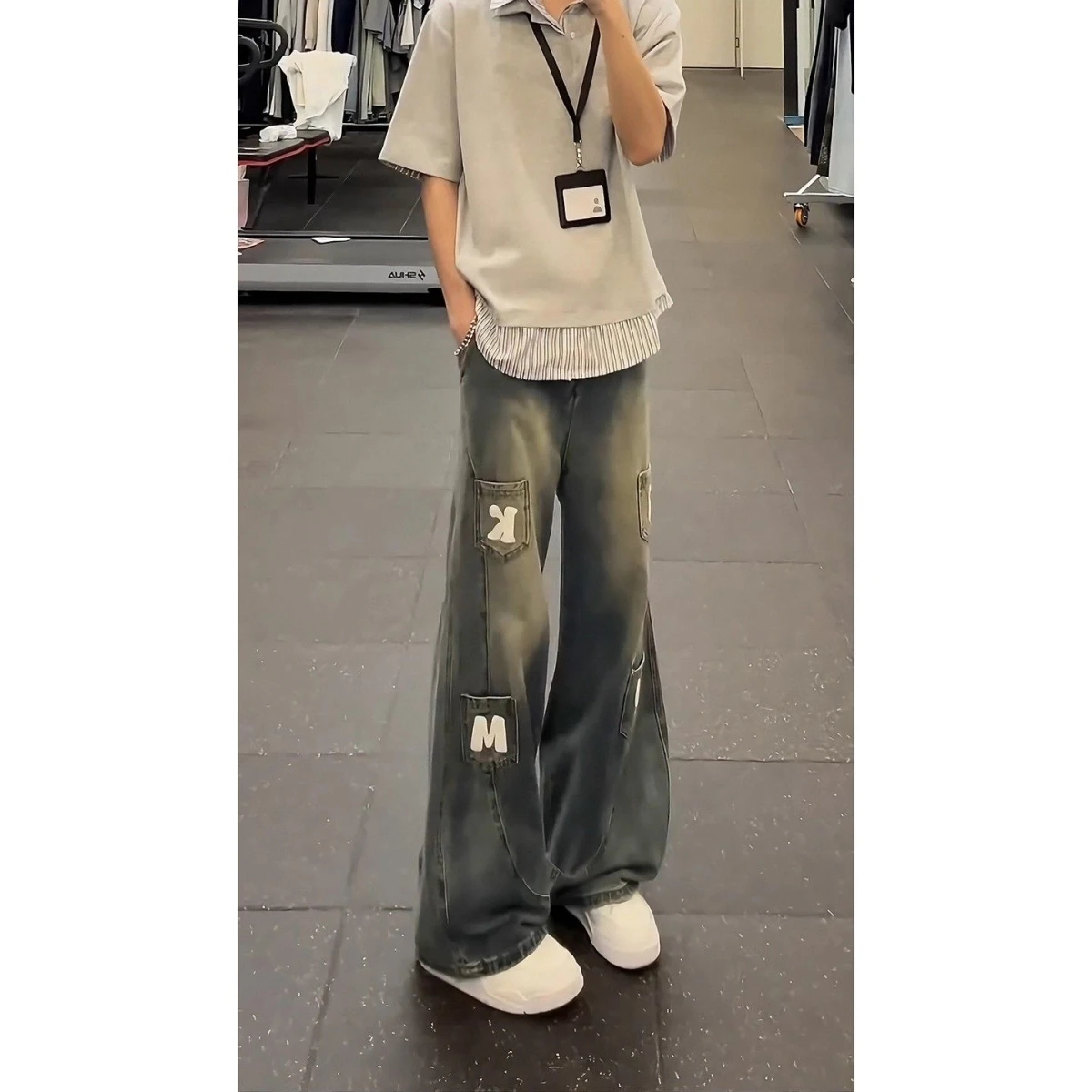 

American High Street Letter Men's Summer Thin Vibe Workwear Pants Leg Lengthening Knife Jeans mid Waist Cotton Polyester