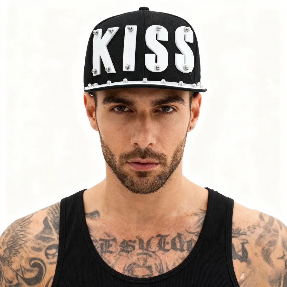 American street fashion personality heavy letter sequin splicing rock nightclub performance decoration hip-hop hat