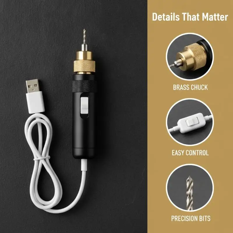 USB Powered Mini Portable Electric Drill With 3 Drill Bits Stable Performance For DIY Craft Jewelry Resin Drilling