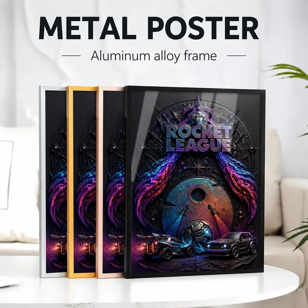 Rocket League Game Metal Poster With Aluminum Alloy Frame Customized Photo Arcade Racing Style Wall Art For Studio Driver Gift