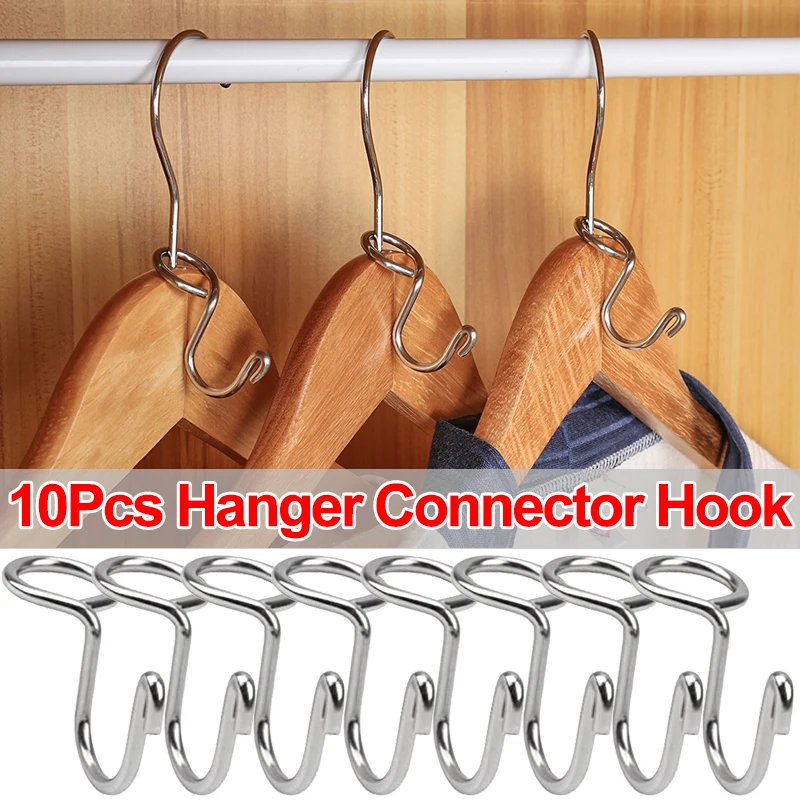 

2/10Pcs Stainless Steel Hanger Connector Hooks Extender Rack Mini Clothes Storage Hook Holder Wardrobe Closet Organizer Hangers