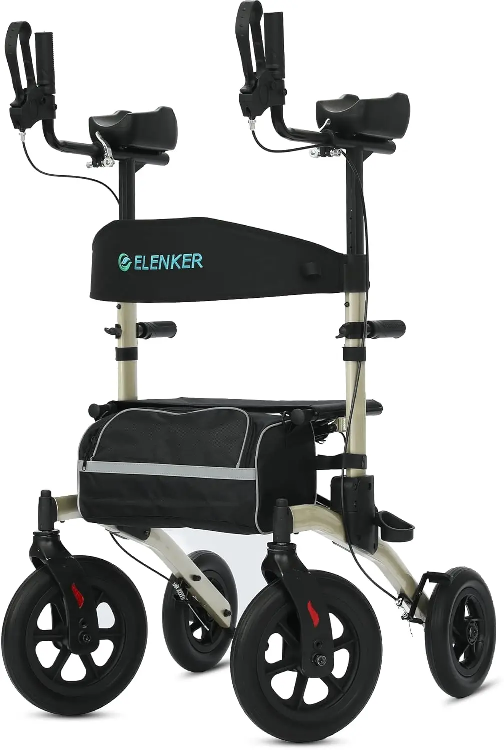 

ELENKER All-Terrain Upright Rollator Walker, Stand up Rolling Walker with Seat, 12” Non-Pneumatic Tire Wheels