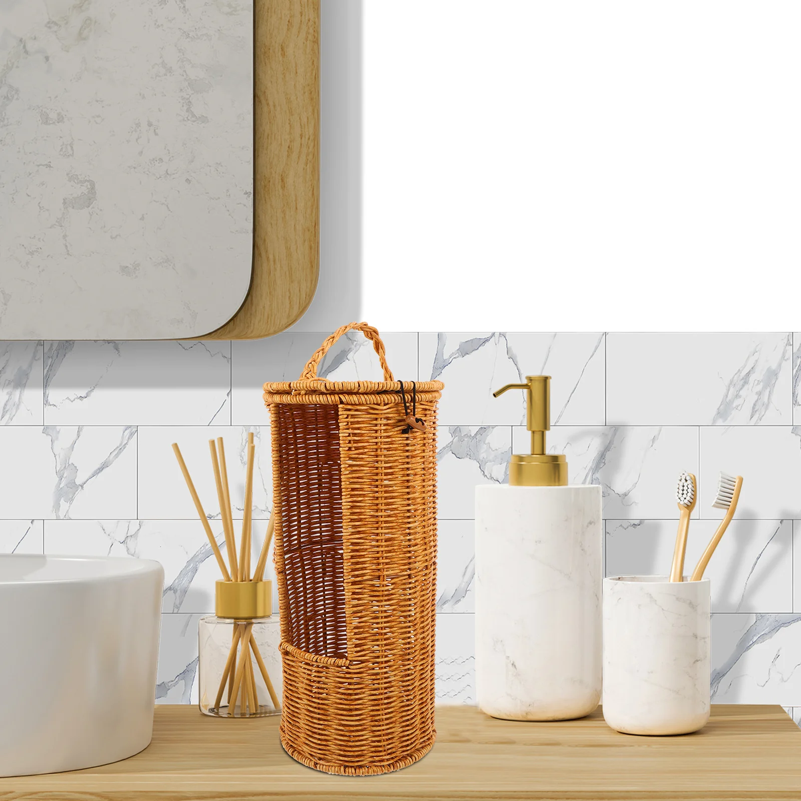 

1pcs Cylinder Basket 14.82X7'' Standing Storage Organizer For Bathroom Kitchen Hotel Towel Toilet Paper Holder Freestanding