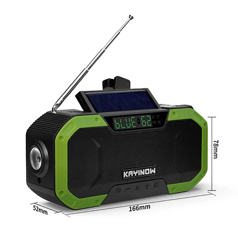 Portable Wireless Bluetooth Speaker IPX6 Waterproof Outdoor Hand Crank FM Radio w/ LED Light Emergency Solar Compass SOS 5000mAh