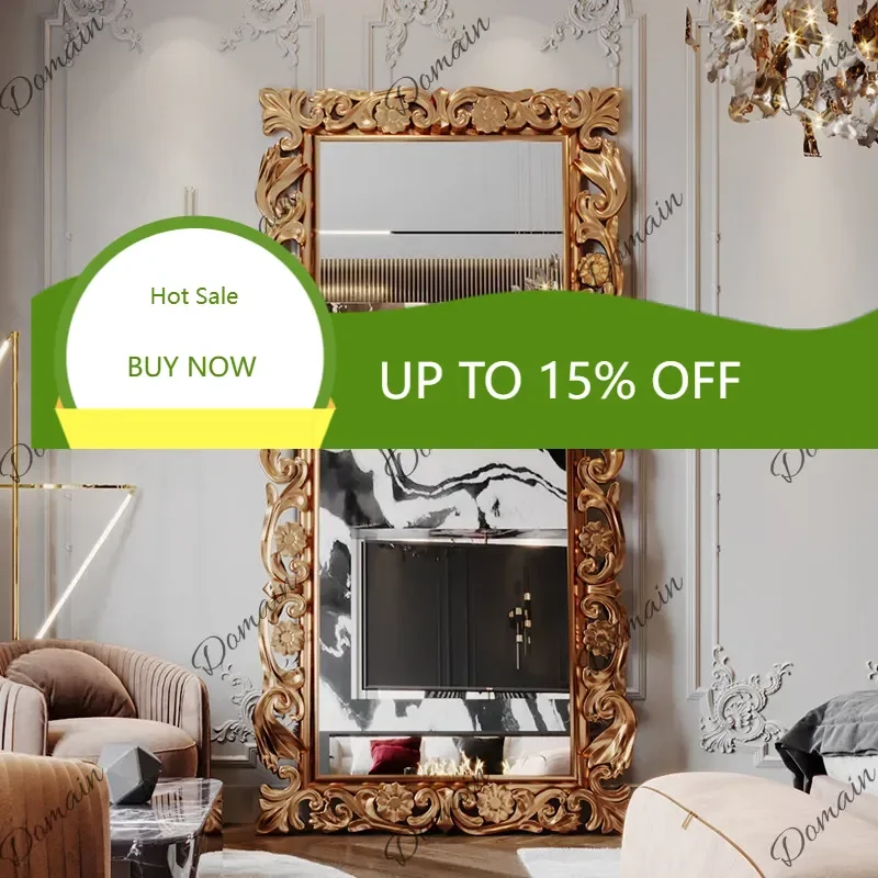 WA XX European Classical Carved Retro Full-length Mirror Household French Fitting Mirror Custom Large Size Floor Mirror J