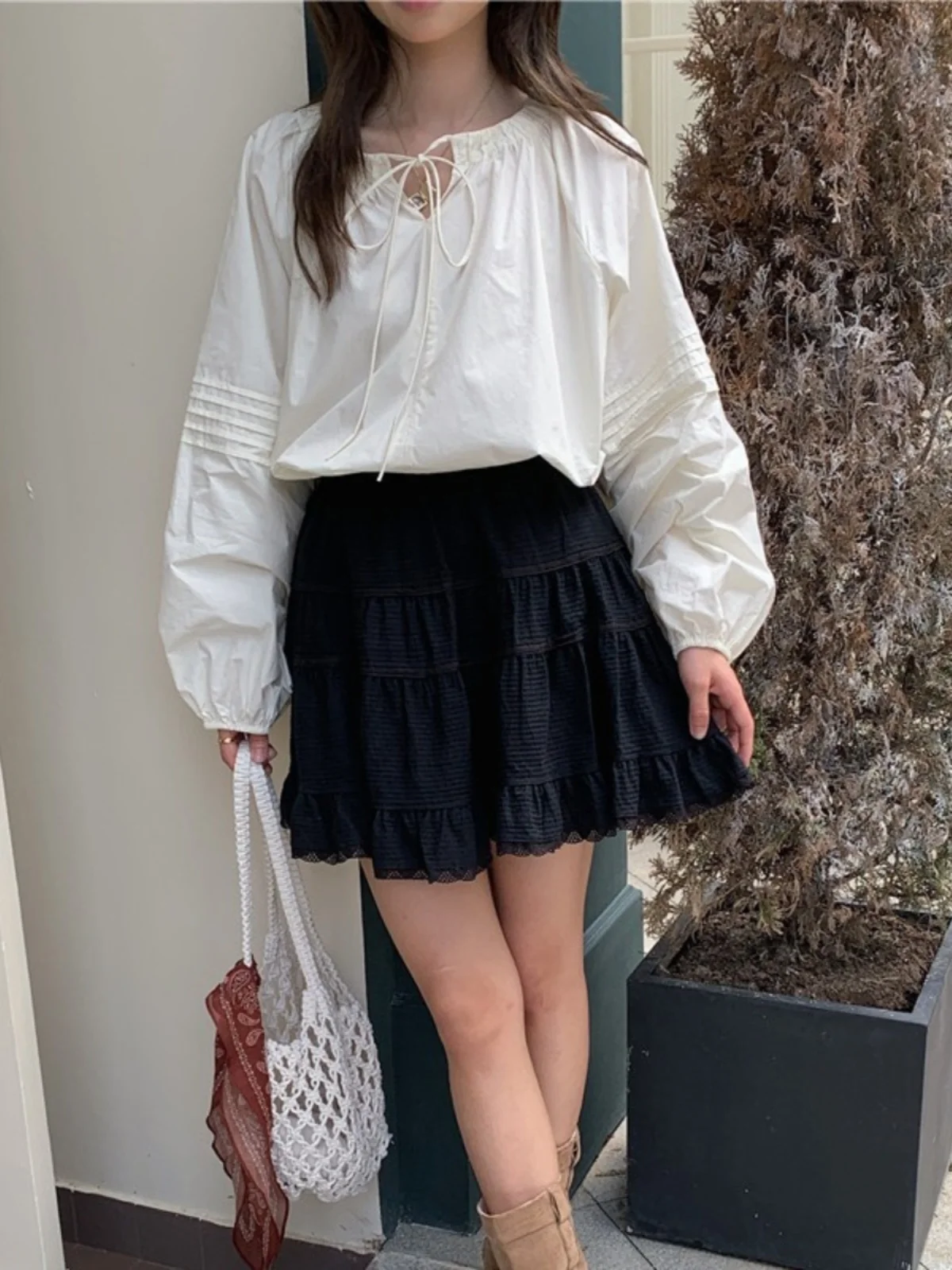 Csa de muñeca de manga larga de estilo coreano para mujer, Top de alta moda con reducción de edad, manga acampanada hoad...