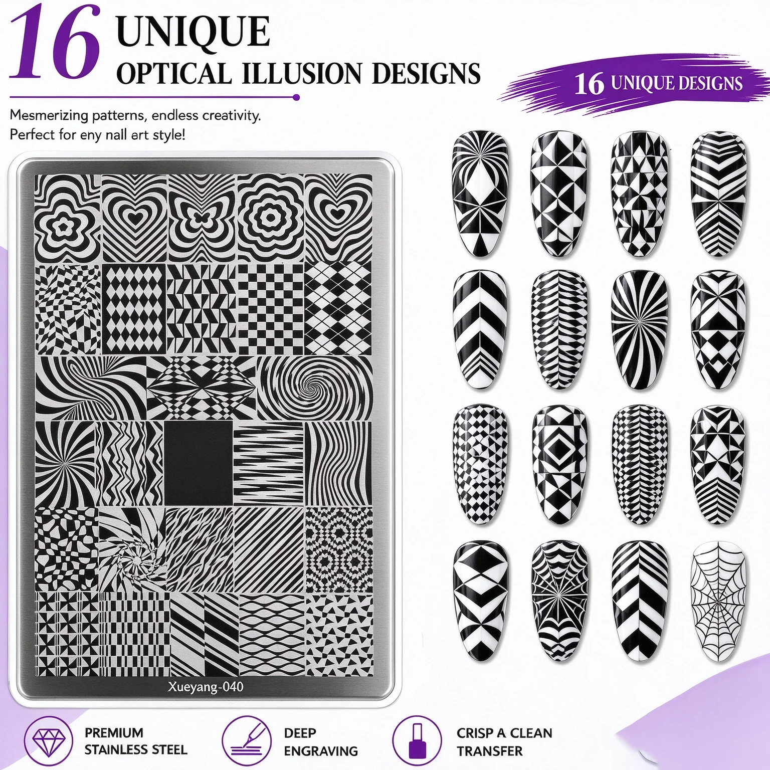 Geometric Nail Stamping Plate Optical Illusion Spiral Swirl Radial Pattern Nail Art Image Plate Stainless Steel NailDIY Manicure