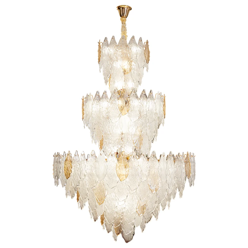 فيلا الثريات دوبلكس السقف مصابيح غرفة المعيشة الإبداعية يترك الجنكة يترك كريستال زجاج الراقية مصابيح متدلية بالجملة