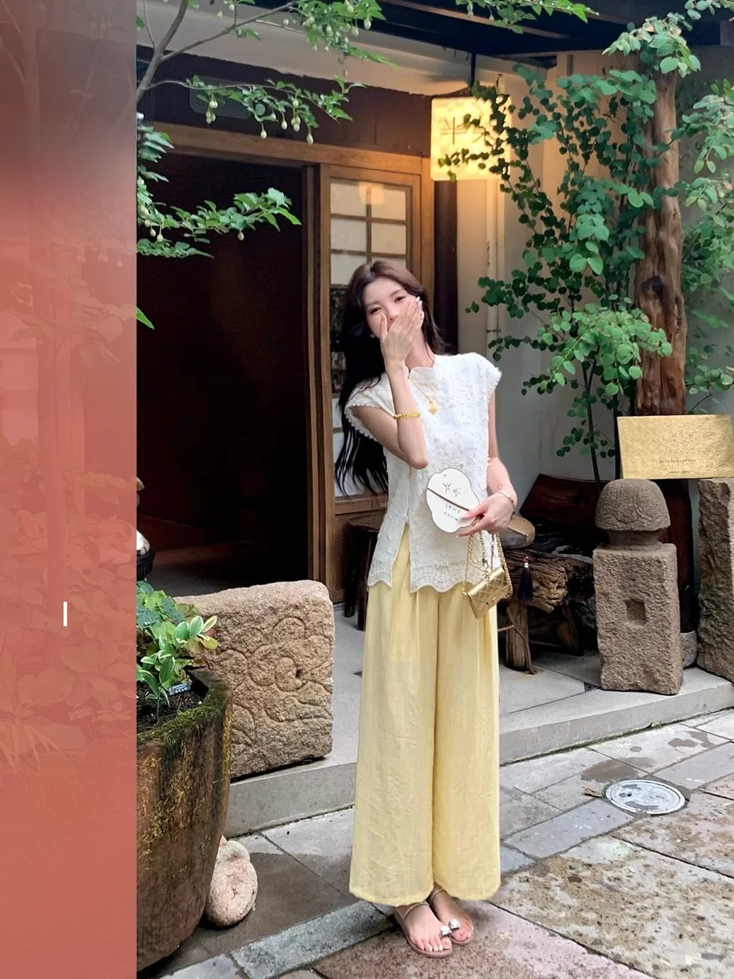 

Желтые прямые широкие брюки с драпировкой, тонкие, летние, женские, свободные, повседневные, универсальные, удобные, с высокой талией, длинные