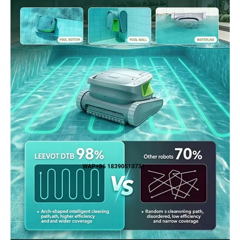 Wireless High Quality Swimming Pool Cleaning Robot Automatic Wall Waterline Scrubbing Eco-Friendly Cordless Rechargeable Strong