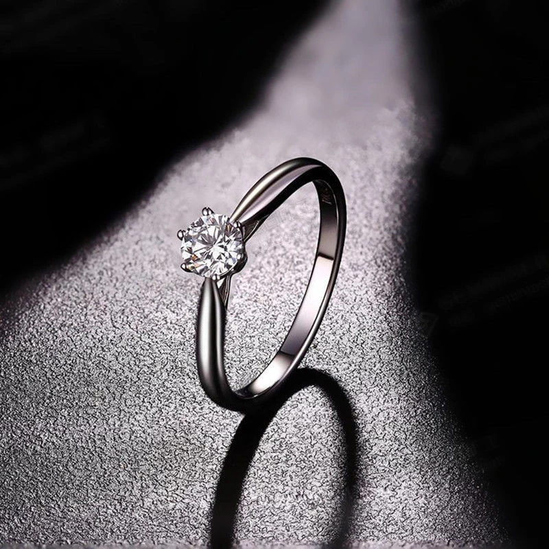 Classic Lady Timeless Simple Six-Prong Zirconia Engagement Wedding Ring Fashion Single-Stone Jewel Gift
