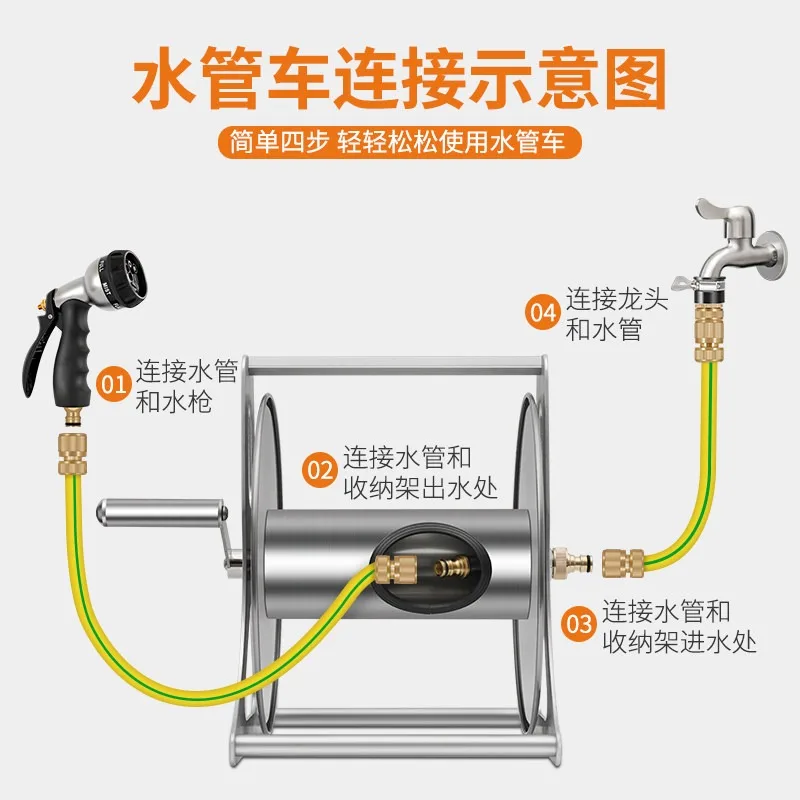 Stainless Steal Wall Mounted Empty Hose Rack Garden Hose Pipe Reel for 40m Water Hose Storage