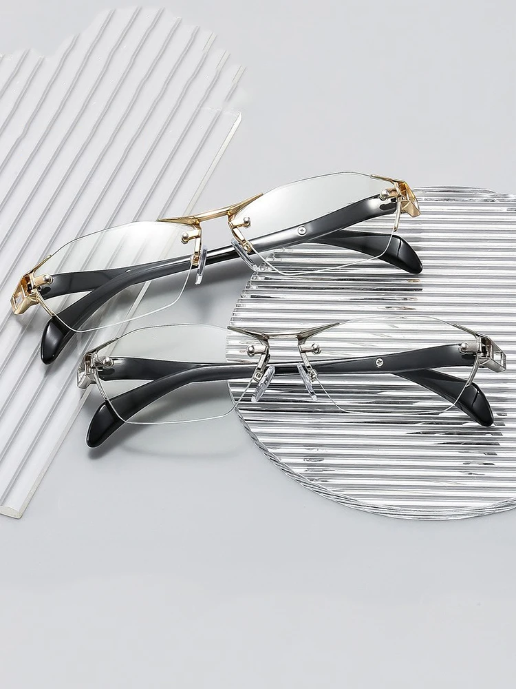 2025Neue Lesebrille für Männer und Frauen, randlos, Antiblulett, Brille, Unisex, photochrome Leser, modisch, Retro, vielseitig, Trendbrille – Detail 1