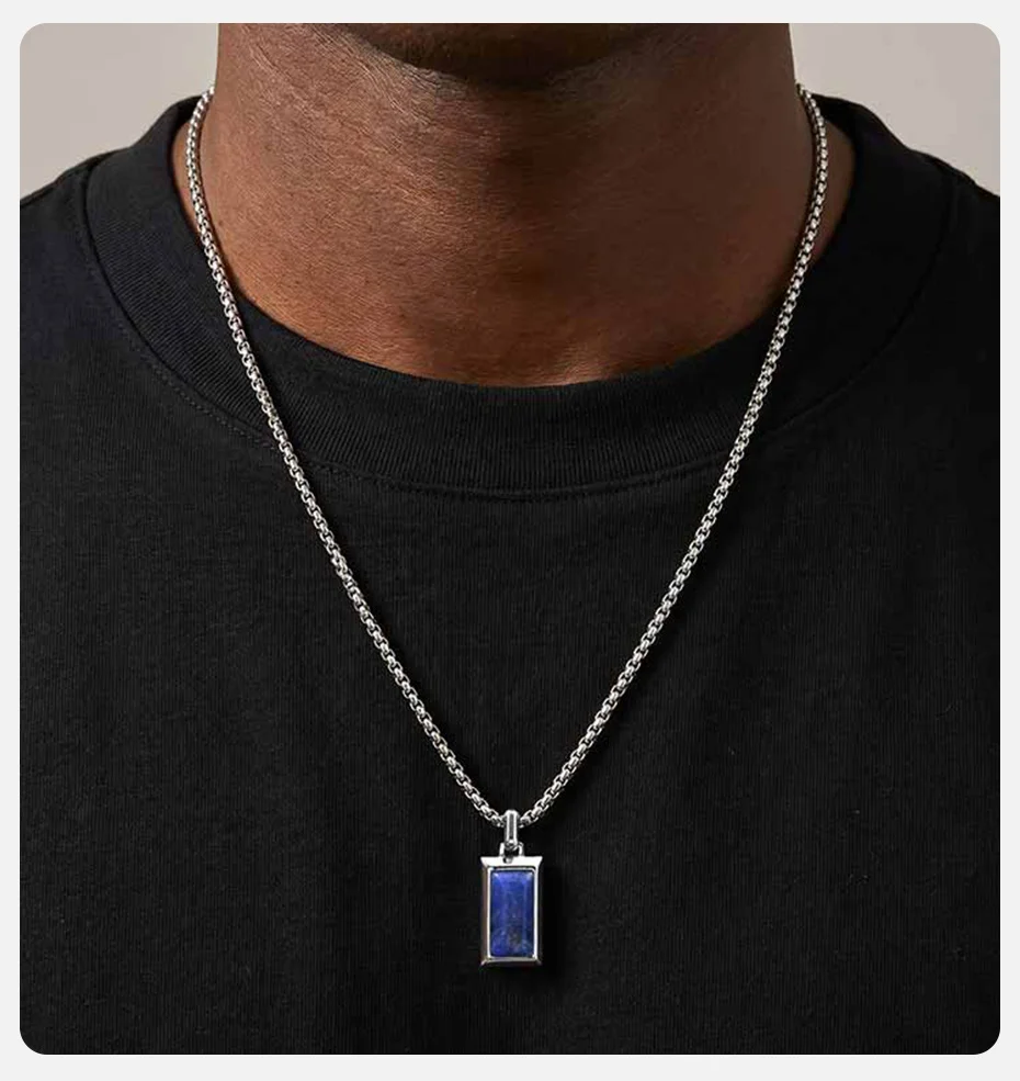 Vnox Edelstahl-Halskette mit rechteckigem Anhänger für Herren, Tigerauge, schwarzer Onyx, Naturstein-Anhänger, Kastenkette, Schmuck, Geschenk – Detail 4