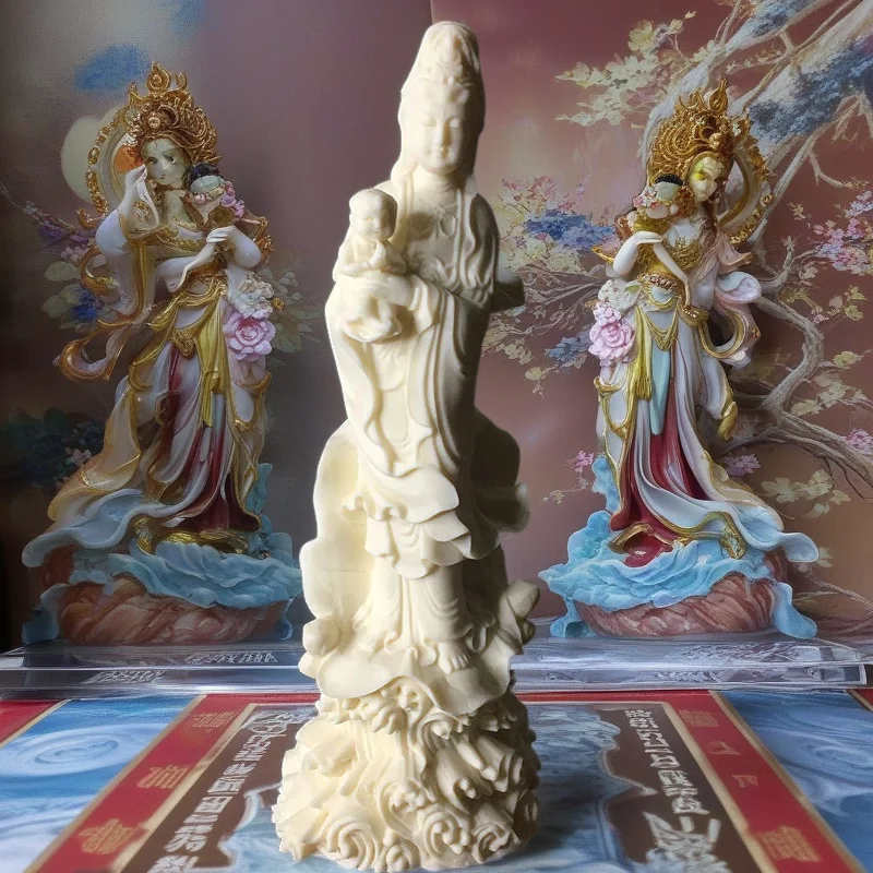 ‌Guanyin Sending Children Bodhisattva sculptures and figurines Chinese Buddha statues  Home  Room Wealth Luck Feng Shui Decor