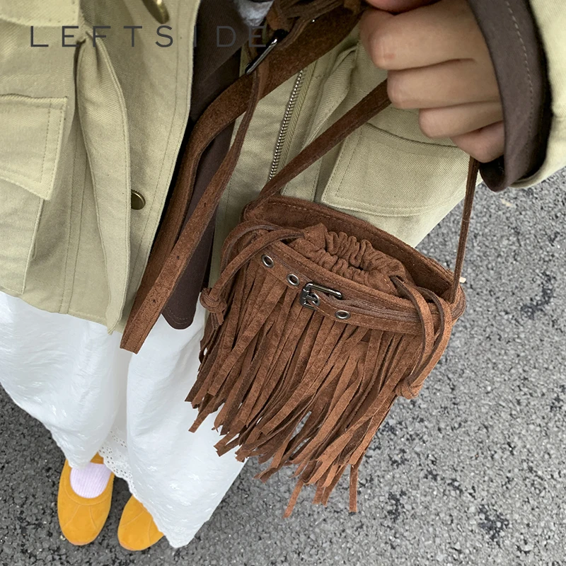 

LEFTSIDE Design Mini PU Leather Shoulder Bags for Women 2025 Tassels New Crossbody Bag Females Retro ​Luxury Handbags and Purses