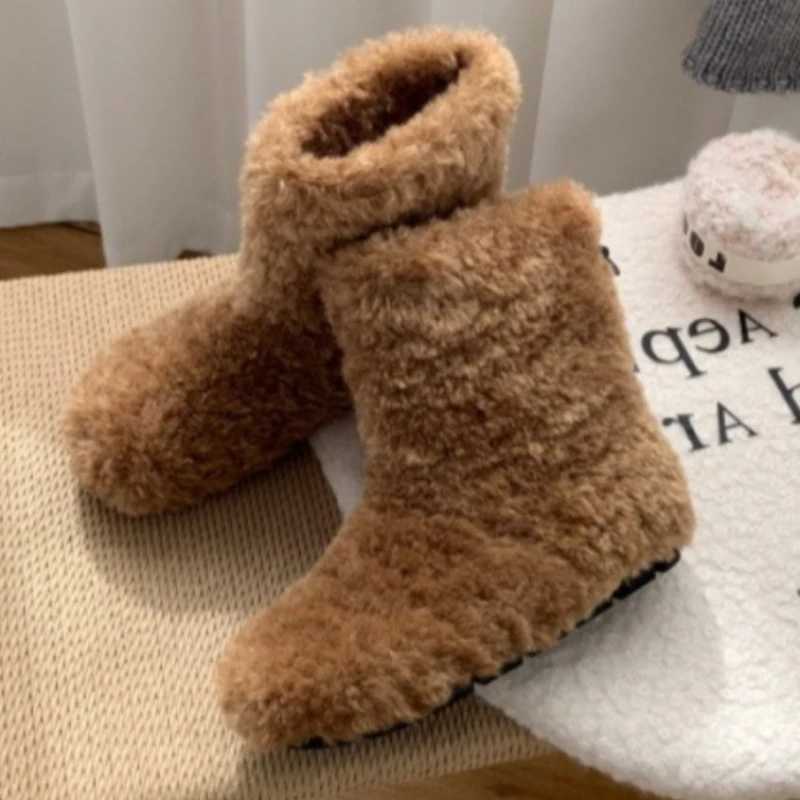

Autumn Winter Warm Fluffy Snow Boots Women Fashion Round Toe Soft Sole Cotton Boots Comfortable Non-slip Ankle Boots Botas Mujer