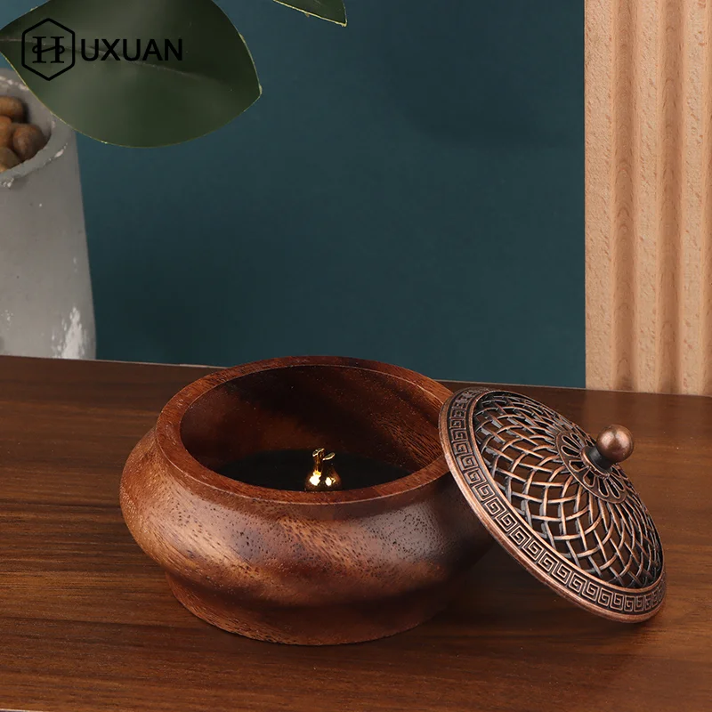 1 قطعة الجوز الرجعية خشب متين مبخرة مستديرة الراقية الغلاف الجوي المنزل داخلي مبخرة الحلي الإبداعية الصينية