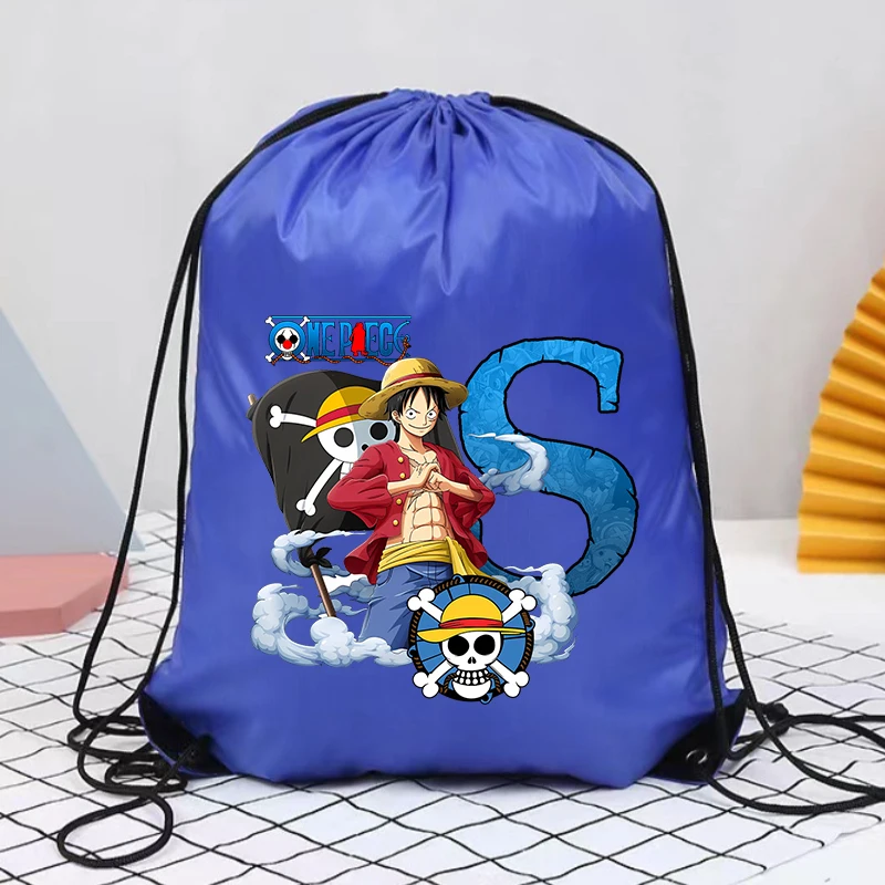 

One Piece Luffy Drawstring Bag A-Z Letter Storage Bags Cartoon Partern Drawstring Pouch Anime Party Prop Gift Large Capacity Bag
