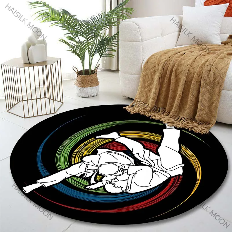 Multiple sizes Judo players in action Print Round Carpet Living Room Bedroom Table Chair Sofa Decorative Carpet Luxury gifts