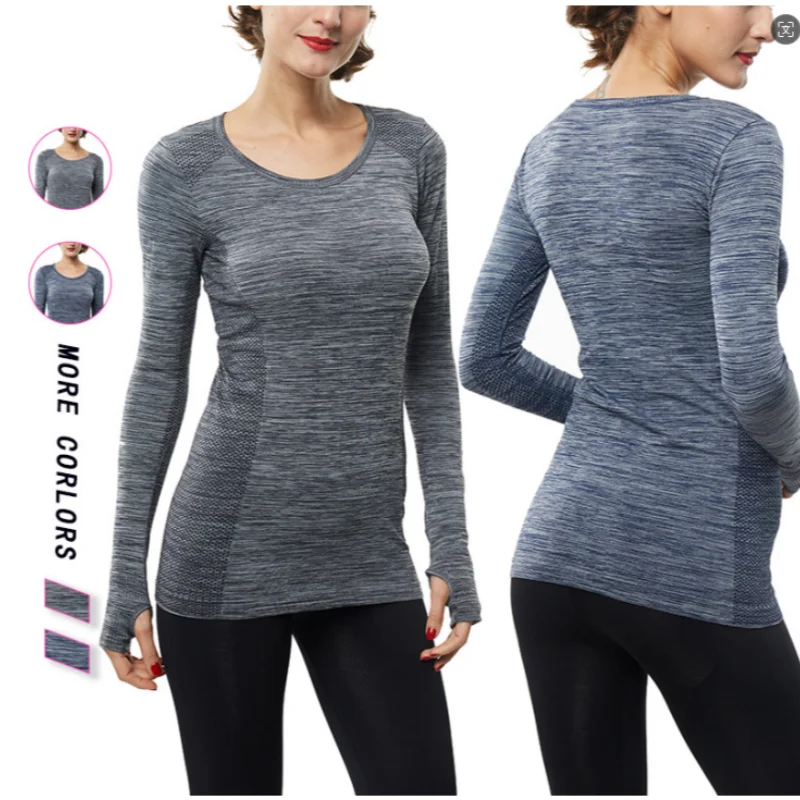 ZAFUAZ 2024 New Yoga Fitness Long Sleeved Top Sports Leisure Breathable Knitted Women's Base Shirt Round Neck Female Shapewear