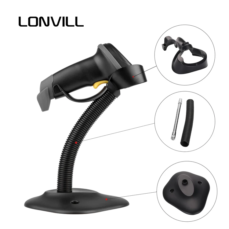 LONVILL Rugged 1.5m Drop Proof Retail Warehouse Inventory USB Blue Tooth Barcode Scanner Handheld Barcode Scanner