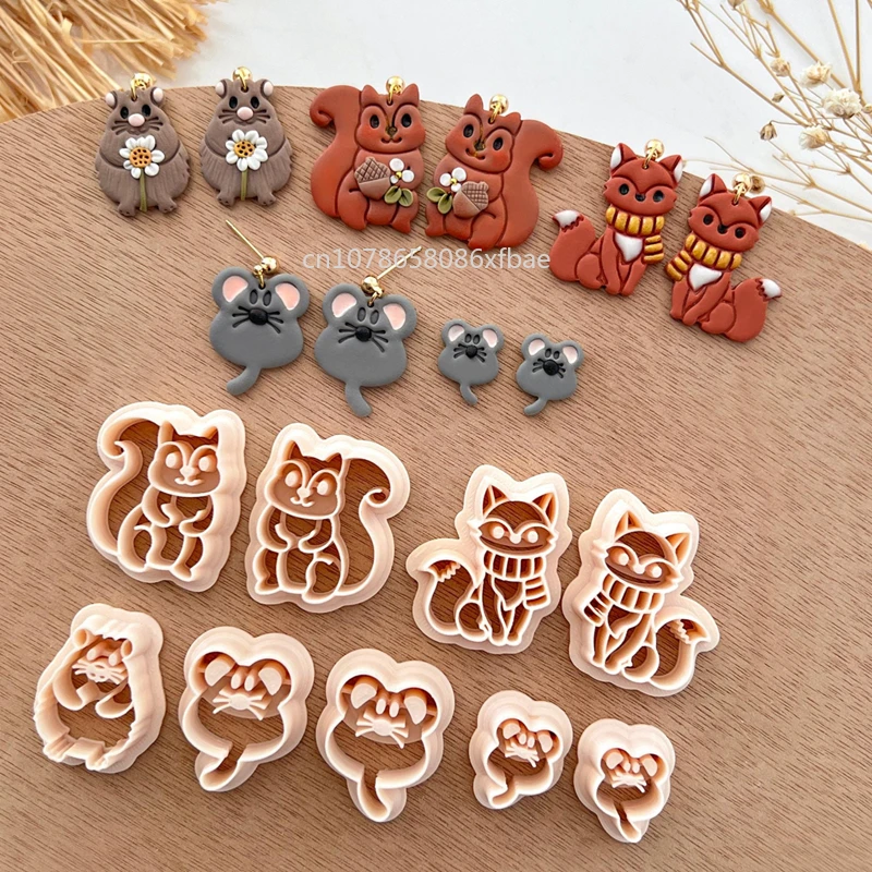 Squirrel Mole Mouse Fox Polymer Clay Cutters Cartoon Animal Ceramic Pottery Clay DIY Earring Jewelry Pendant Mold Making Tools