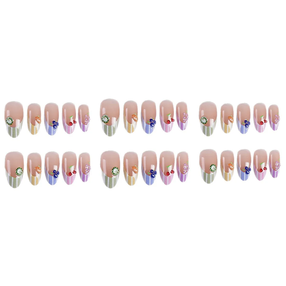 3D Fruit Press On Nails 24 Pieces Resin Cherry Strawberry Design No Glue Wear Nail Tips Multi Size Summer Party Decoration