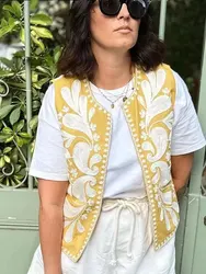 HH Embroidery Vest For Women Y2k Vintage Casual Sleeveless Cardigan Waistcoat Top Fashion Woman Floral Embroidered Vest