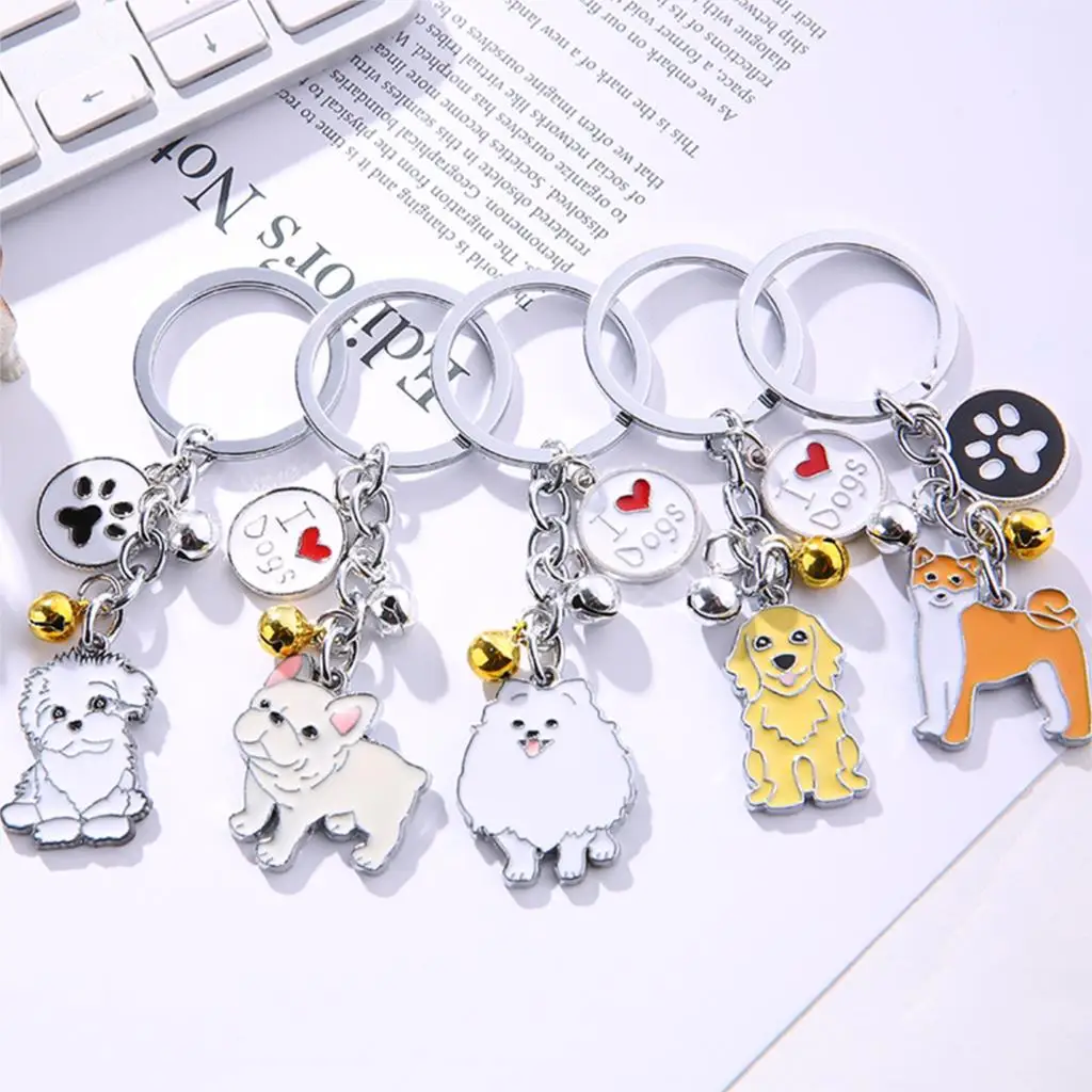 DoreenBeads Fashion Pet Memorial Keychain Silver Color White Maltese Animal Bell Enamel Keyring Women Girls Jewelry 10cm, 1Piece