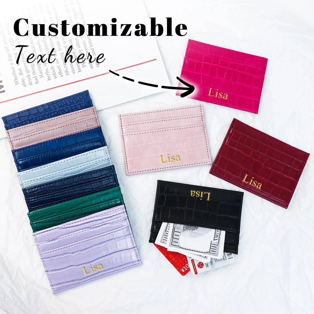 Customizable Name Letter Crocodile Pattern PU Simple and High-End Multi-Color Women's Gift Multi-Slot Coin Purse Card Case