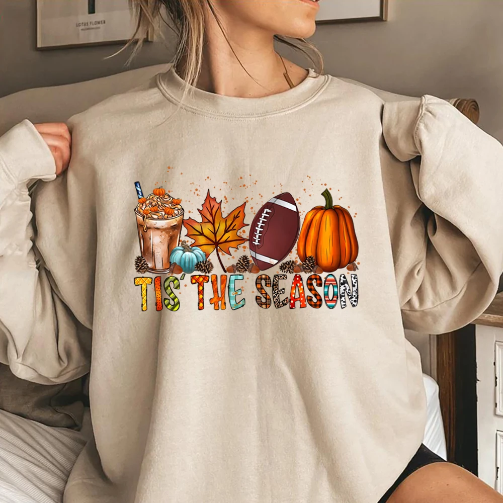 

Tis The Season Women Fall Sweatshirt Pumpkin Football Coffee Hoodies Game Day Fall Season Hoodie Vintage Aesthetic Sweatshirts