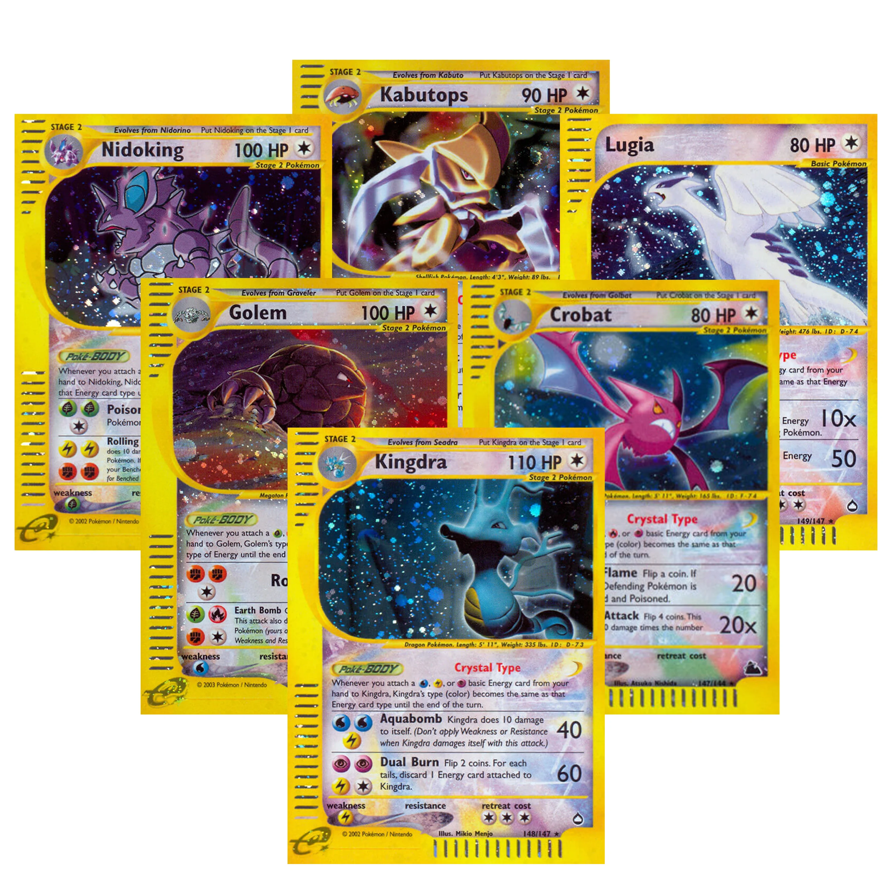 PTCG Vintage e-Series Crystal Type Set Skyridge Aquapolis Kabutops Lugia Kingdra Crobat Golem Nidoking Holo Foil Proxy-Karten – Detail 1
