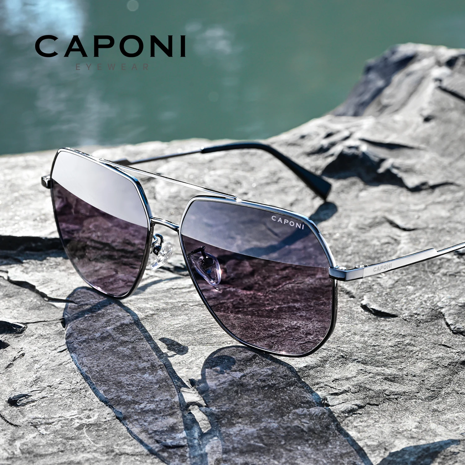 

CAPONI 2026 New Polarized Men Sunglasses Fashion Photochromic Double Bridge Outdoor Driving Sun Glasses Black Glasses BS8279