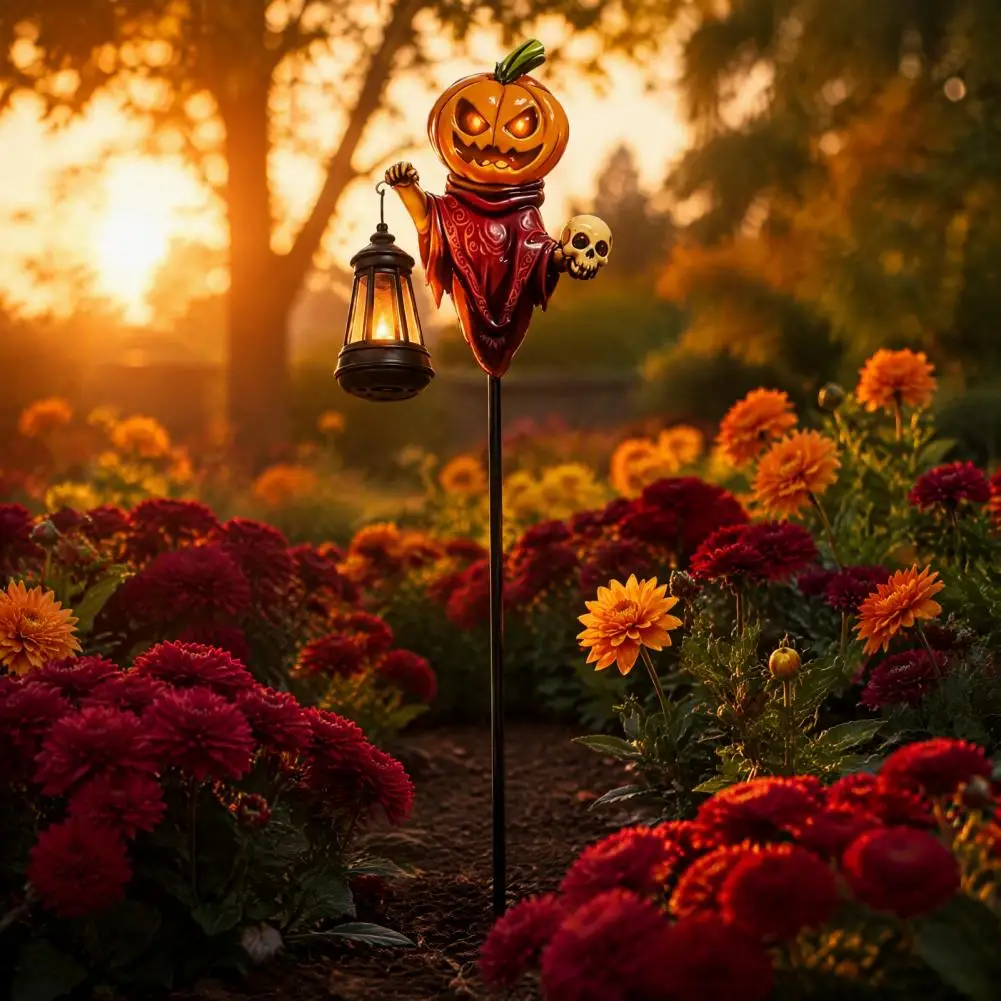 Decorative Solar Path Lights Halloween Solar Pumpkin Garden Stake Light Metal Outdoor Led Landscape Lamp Waterproof Yard Lawn