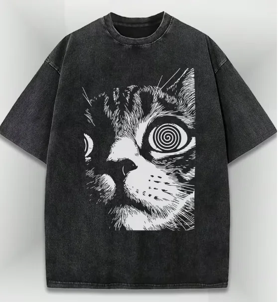 Fun and Psychedelic Cat T-shirt Soft and Comfortable Street Graffiti Trendy Style, Interesting and Daily Wear Casual Travel