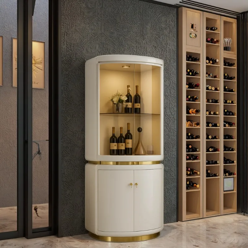 High-end living room corner wine rack cabinet triangular fan-shaped storage, luxurious charm